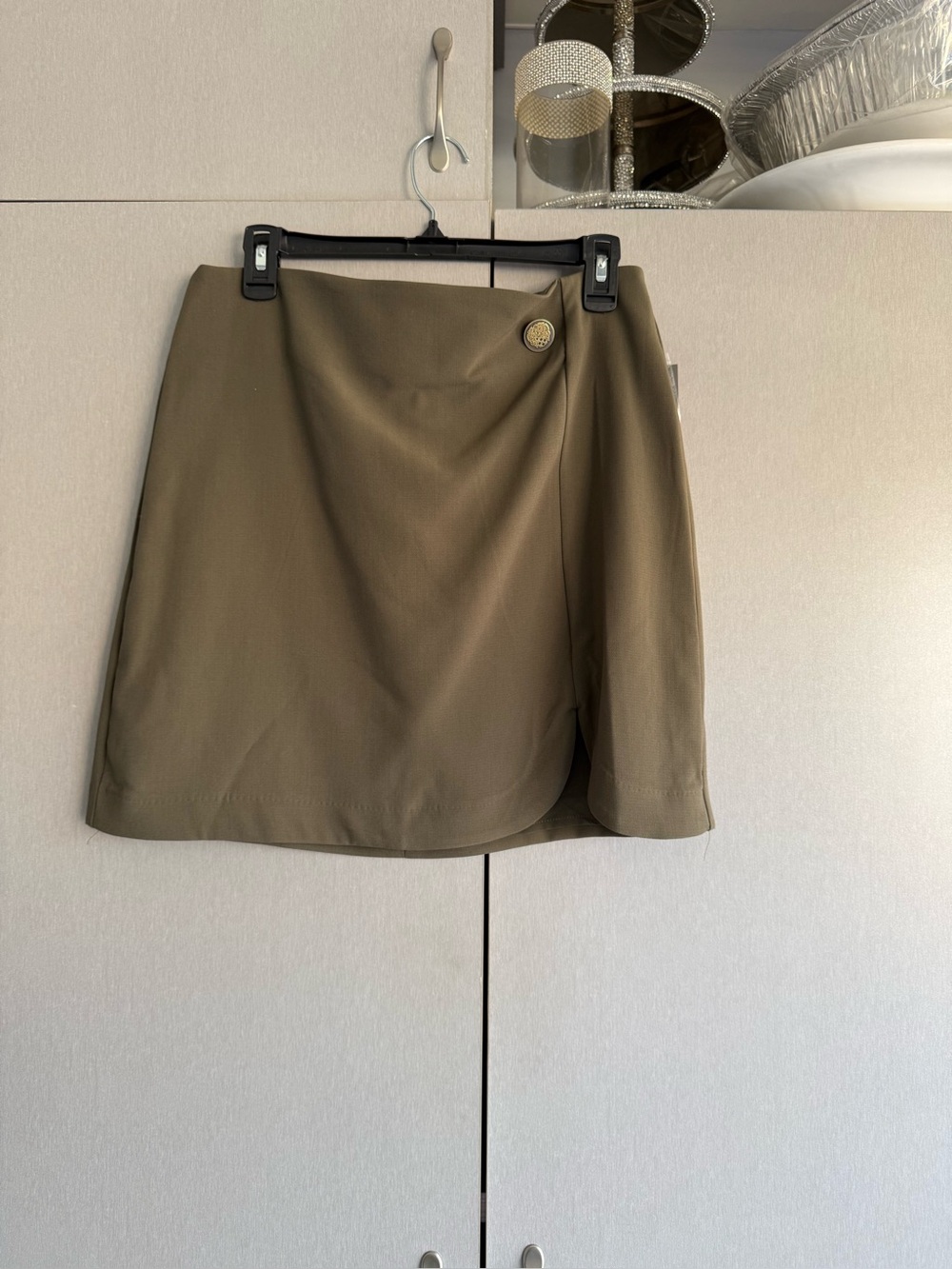 Vince Camuto Olive Mini Skirt with Button Accent